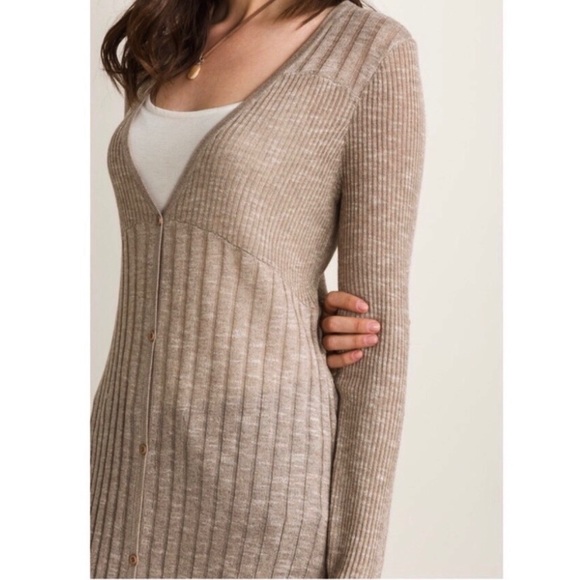 TAN LONGLINE V-NECK MAXI CARDIGAN SWEATER - Picture 4 of 9